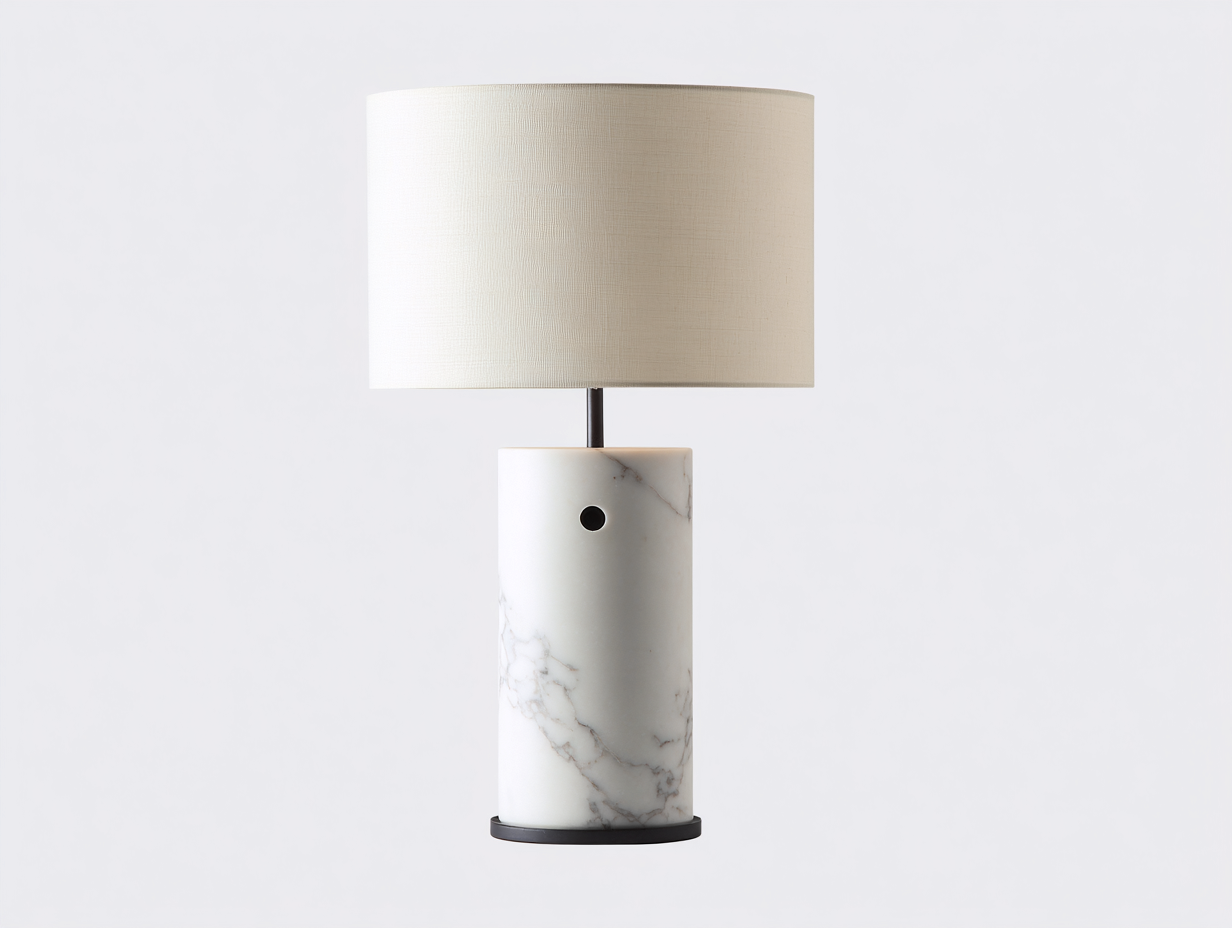 Lampada da tavolo moderna - base in marmo cilindrica - 25x25x50 cm - bianco crema - design elegante illuminazione interna-Bamboouphome