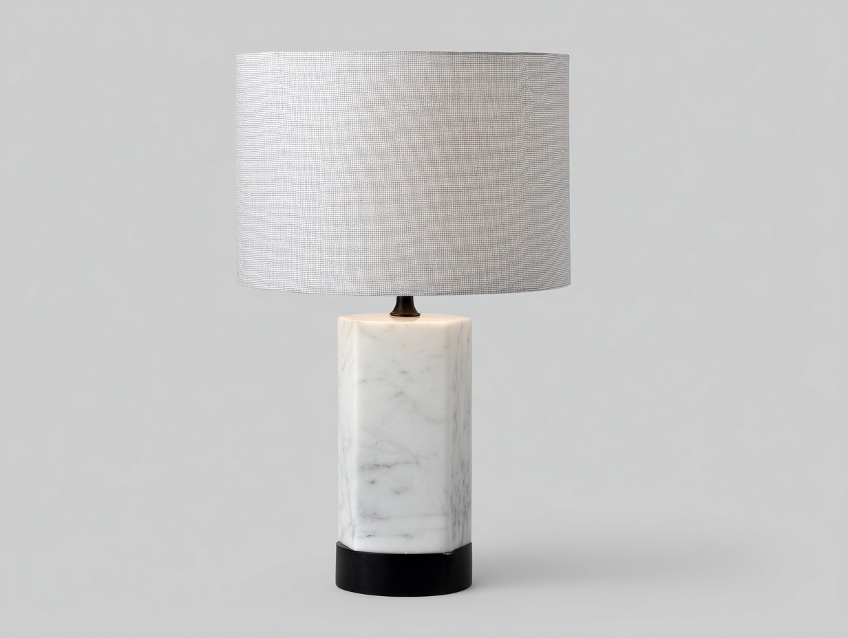 Lampada da tavolo moderna - base in marmo rettangolare - 24x24x55 cm - bianco grigio - design elegante illuminazione interna-Bamboouphome