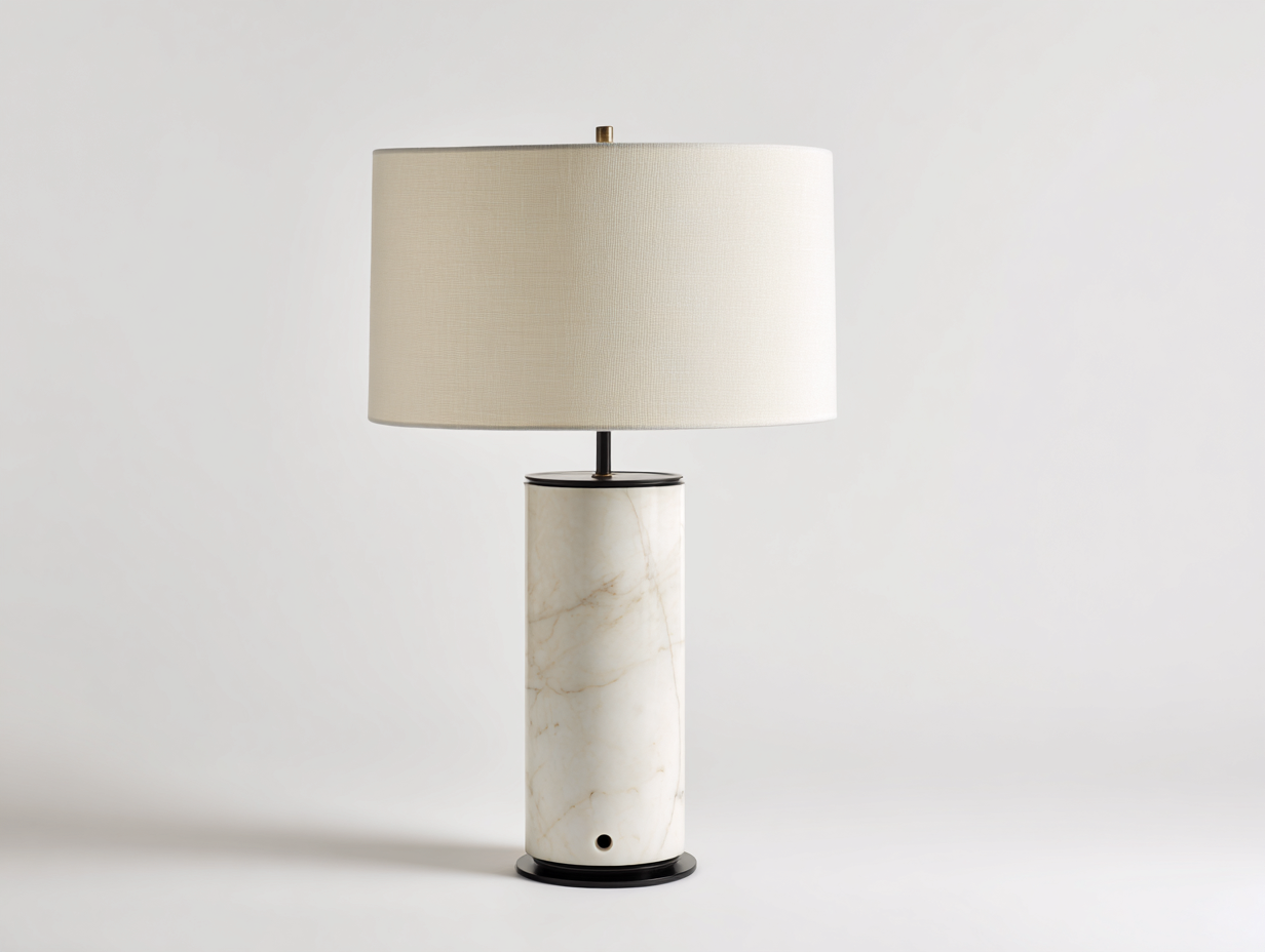 Lampada da tavolo moderna - base in marmo cilindrica - 23x23x52 cm - bianco crema - design elegante illuminazione interna-Bamboouphome