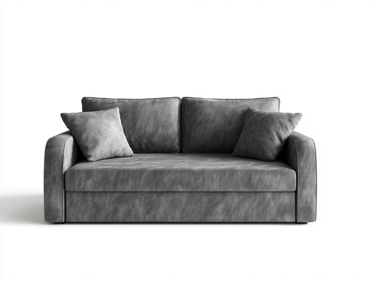 Divano letto 2 posti compatto in tessuto effetto pelle con cuscini - struttura in legno e rivestimento grigio - 170x90x80 cm - grigio - design moderno multifunzione-Bamboouphome