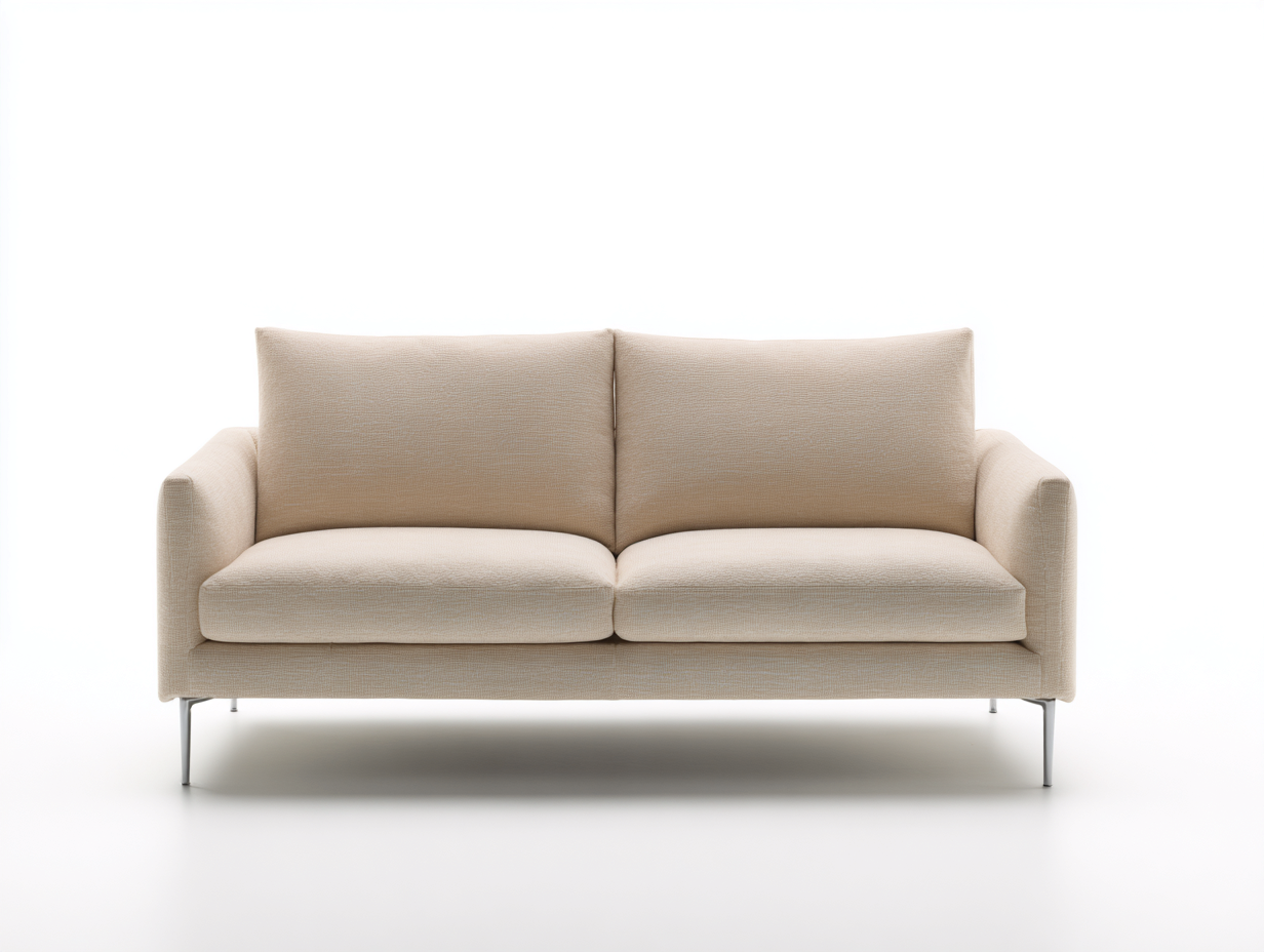 Divano 2 posti compatto in tessuto imbottito con gambe in metallo - struttura in legno e rivestimento beige - 175x85x80 cm - beige chiaro - design moderno minimal-Bamboouphome