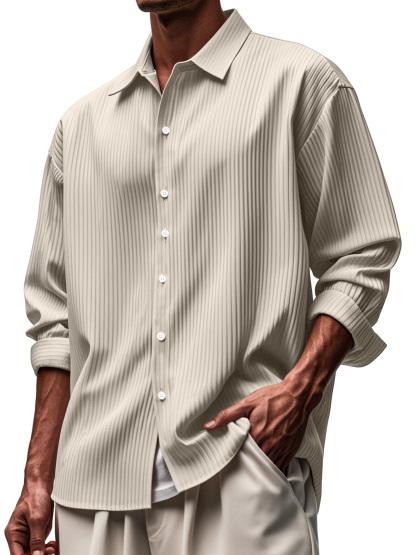 Men's Everyday Solid Color Pitted Lapel Button-down Long-sleeved Shirt-retrostrom