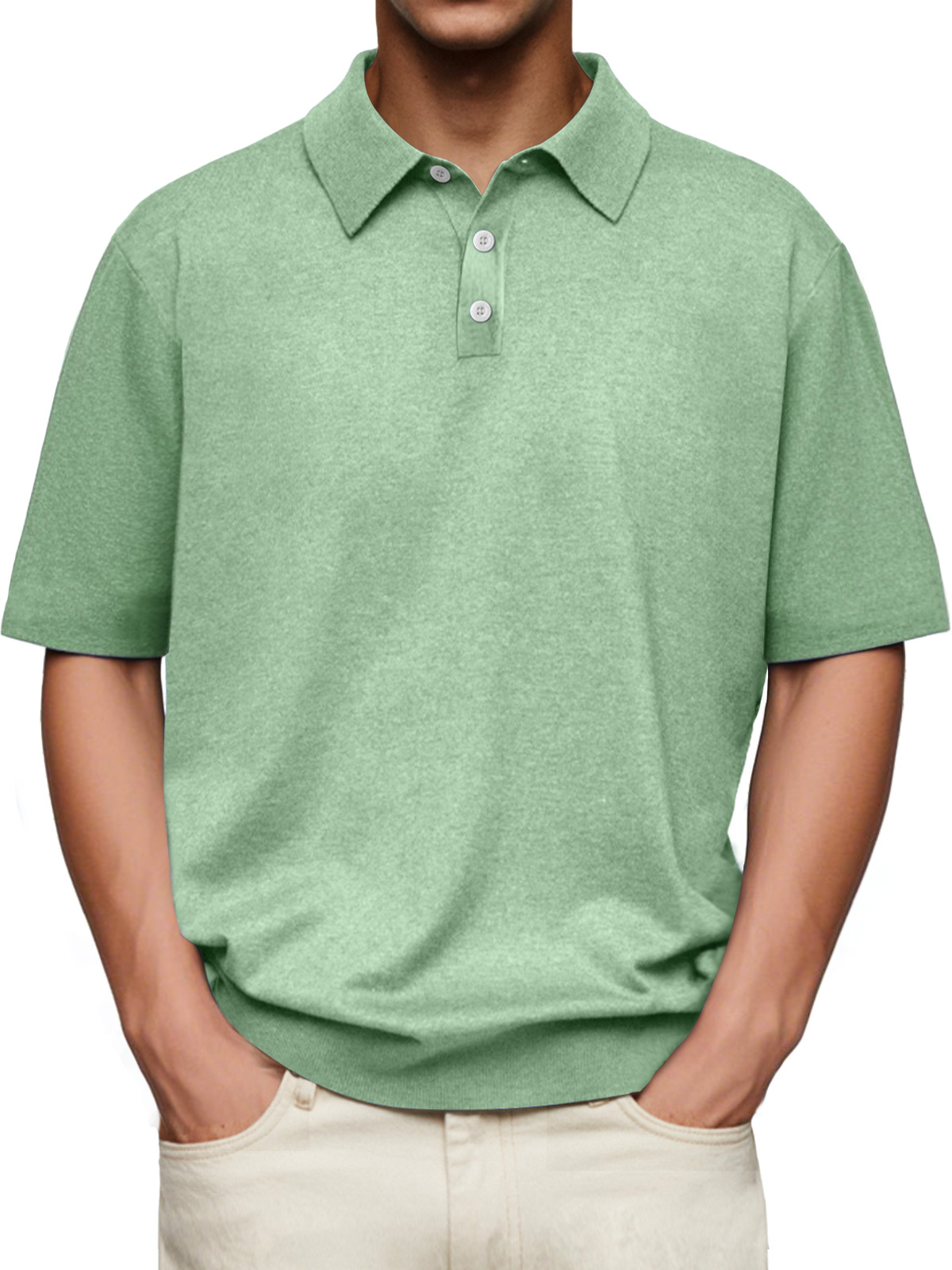 Men's Daily Lapel Button Casual Solid Color Comfortable Short-sleeved Polo Shirt-retrostrom