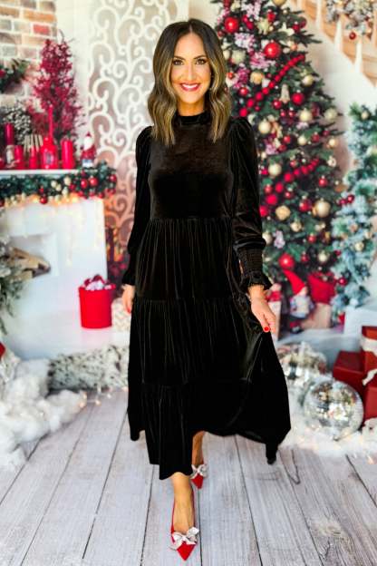 Long Sleeve Maxi Dress In Hunter Velvet-retrostrom