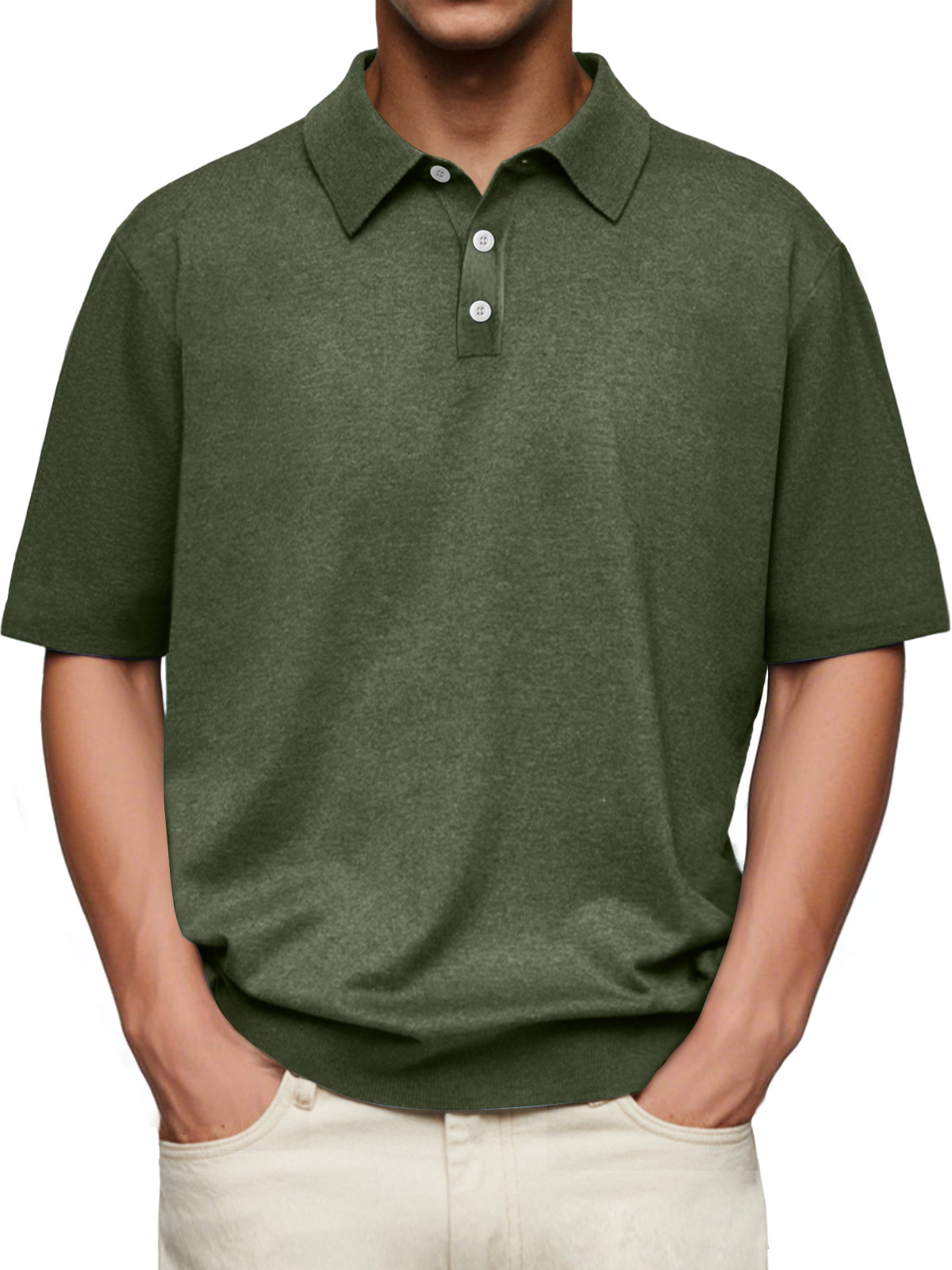 Men's Daily Lapel Button Casual Solid Color Comfortable Short-sleeved Polo Shirt-retrostrom