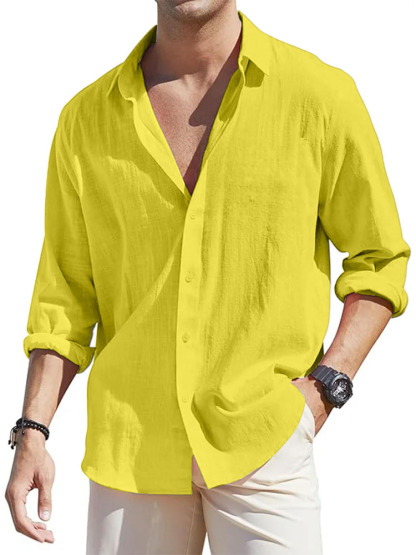 Men's Casual Loose Basic Cotton And Linen Long-sleeved Shirt-retrostrom