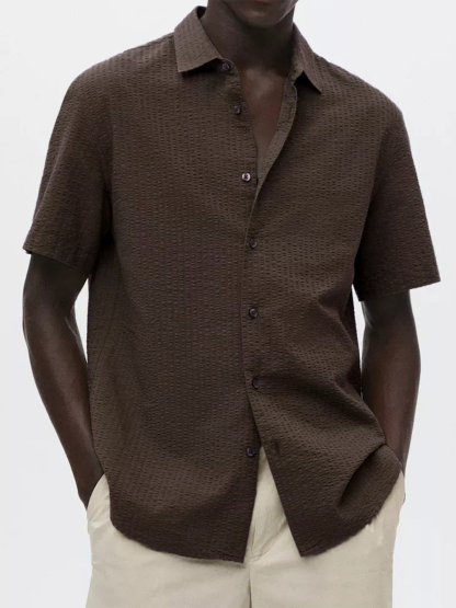 Men's Textured Seersucker Casual Vacation Lapel Short Sleeve Shirt-retrostrom