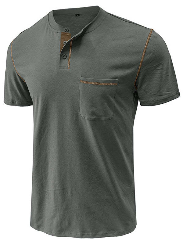 Men's Fashion Cotton Short Sleeve Henley Shirt-retrostrom