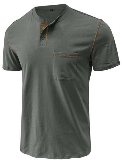 Men's Fashion Cotton Short Sleeve Henley Shirt-retrostrom