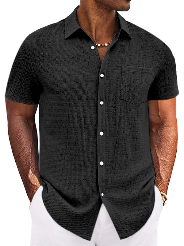 Men's Casual Simple Solid Color Texture Short-sleeved Button-down Shirt-retrostrom