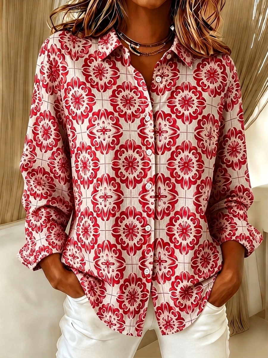 New Arrivals🔥 Women's Casual Mosaic Tile Printed Button Down Shirt-retrostrom