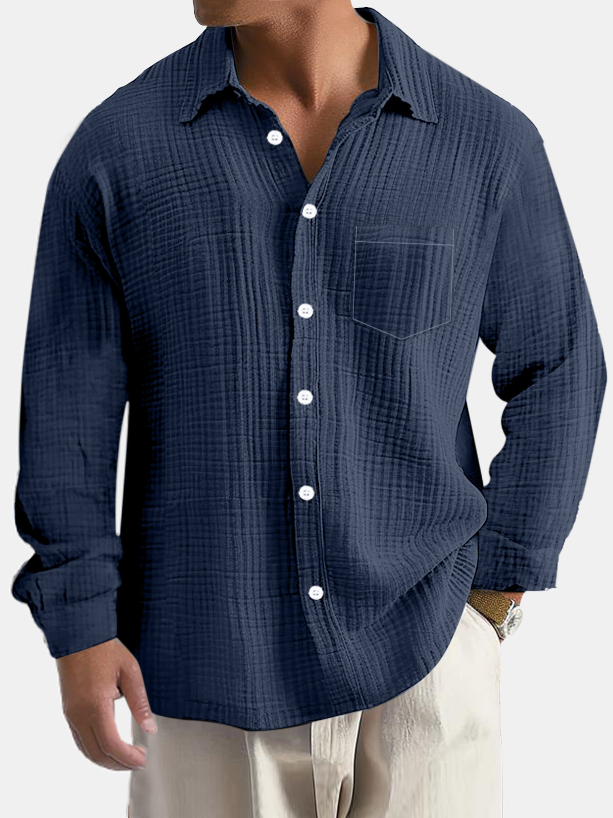 Men's Casual Everyday Puff Wrinkle Pocket Long Sleeve Shirt-retrostrom