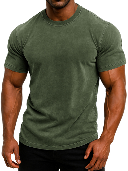 Men's 100% Cotton Retro Washed And Distressed Daily Slim Fit Short-sleeved T-shirt-retrostrom