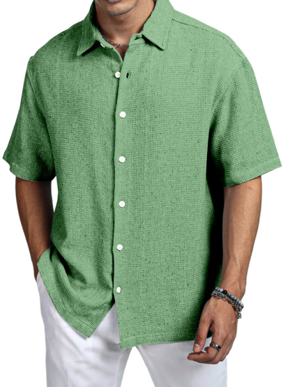Men's Casual Daily Solid Color Texture Short-sleeved Shirt-retrostrom