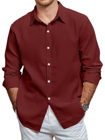 Men's Casual Waffle Solid Color Long Sleeve Shirt-retrostrom