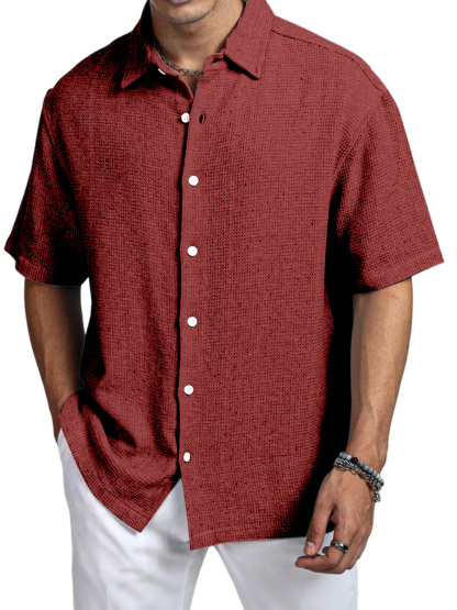 Men's Casual Daily Solid Color Texture Short-sleeved Shirt-retrostrom