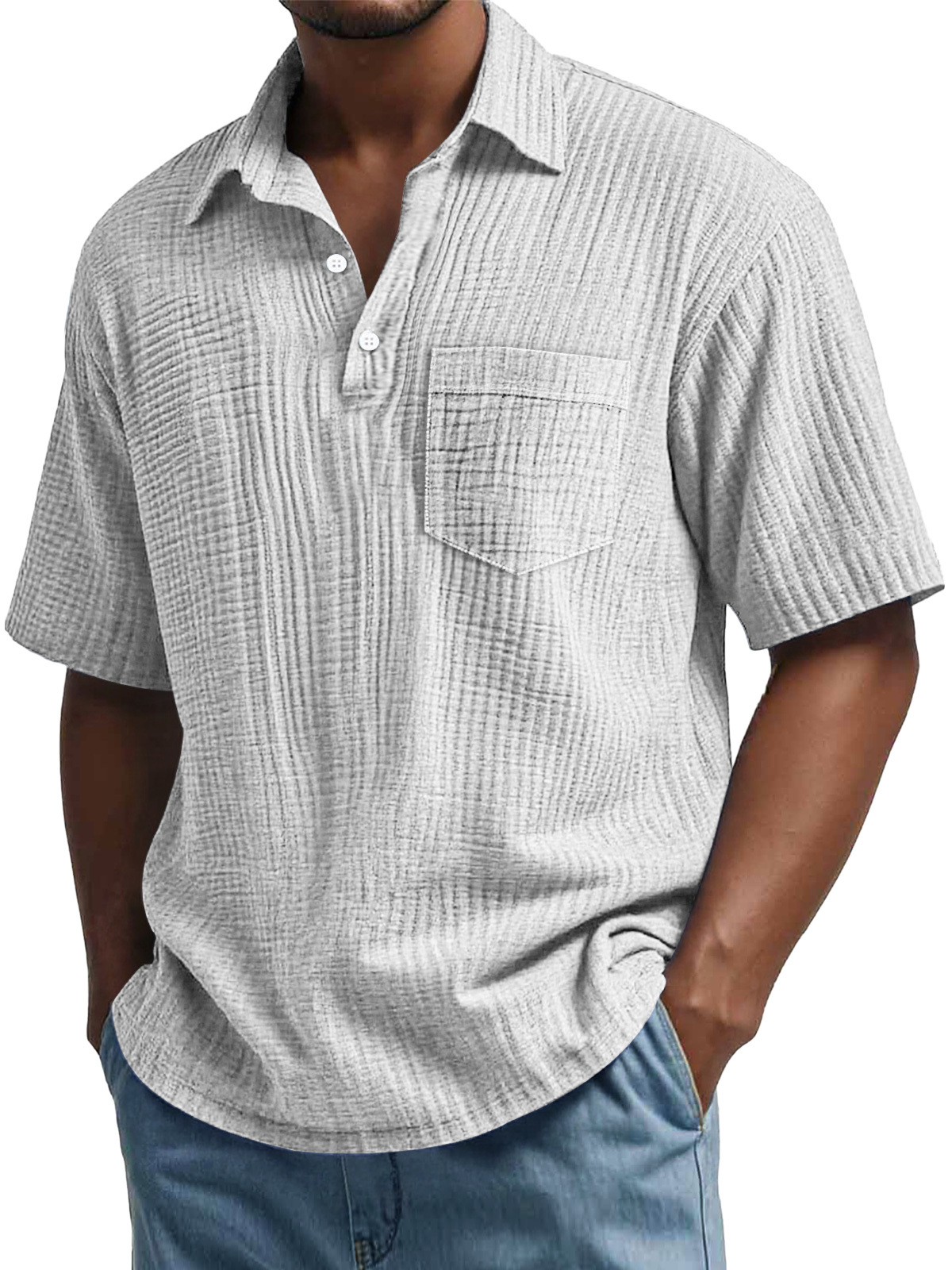 Men's Daily Pleated Casual Lapel Pocket Short Sleeve POLO Shirt-retrostrom