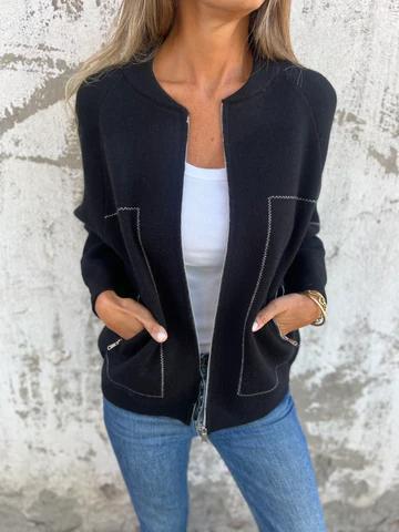 CLEARANCE SALE🔥Casual Round Neck Zipper Thin Jacket-retrostrom