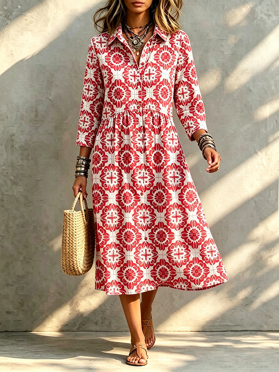 New Arrivals🔥 Santorini Inspired Print Midi Dress