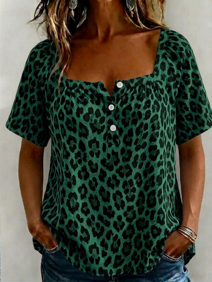 Wild and Chic Polka Dot Print Cotton-Linen Shirt
