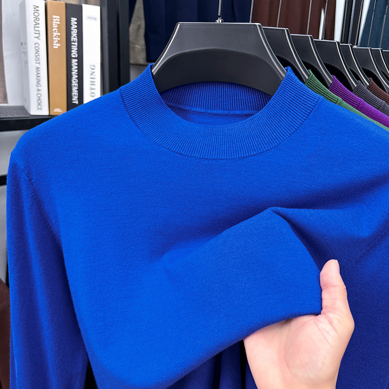 2025 Autumn and Winter Men's Stand Collar Cashmere Casual T-shirt-retrostrom