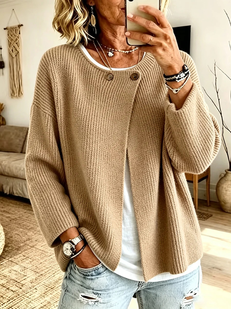 Women's Cozy Ribbed Knit Cardigan with Button Accents