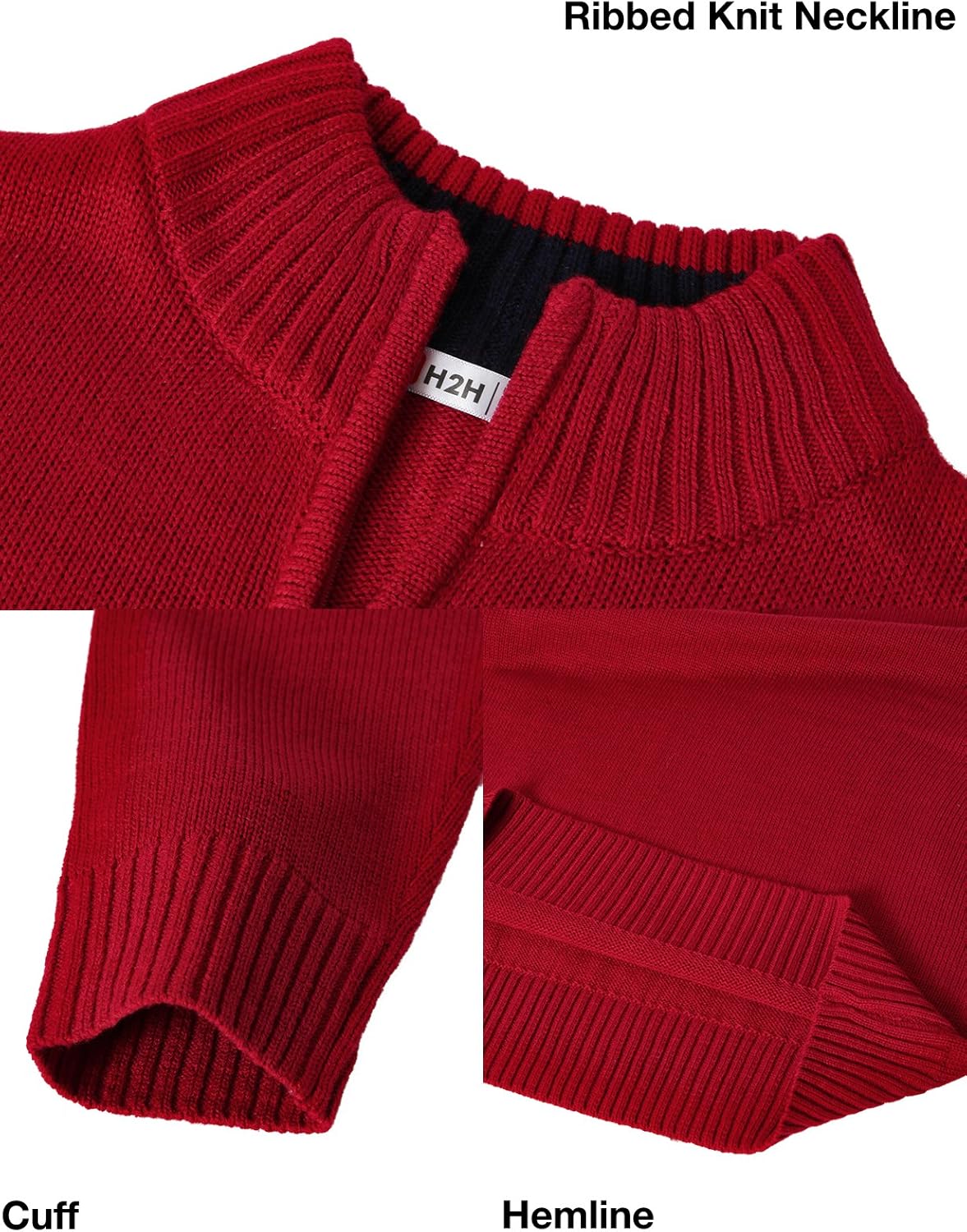 H2H Mens Casual Slim Fit Pullover Sweaters Long Sleeve Knitted Fabric Zip Up Mock Neck Polo Sweater-retrostrom