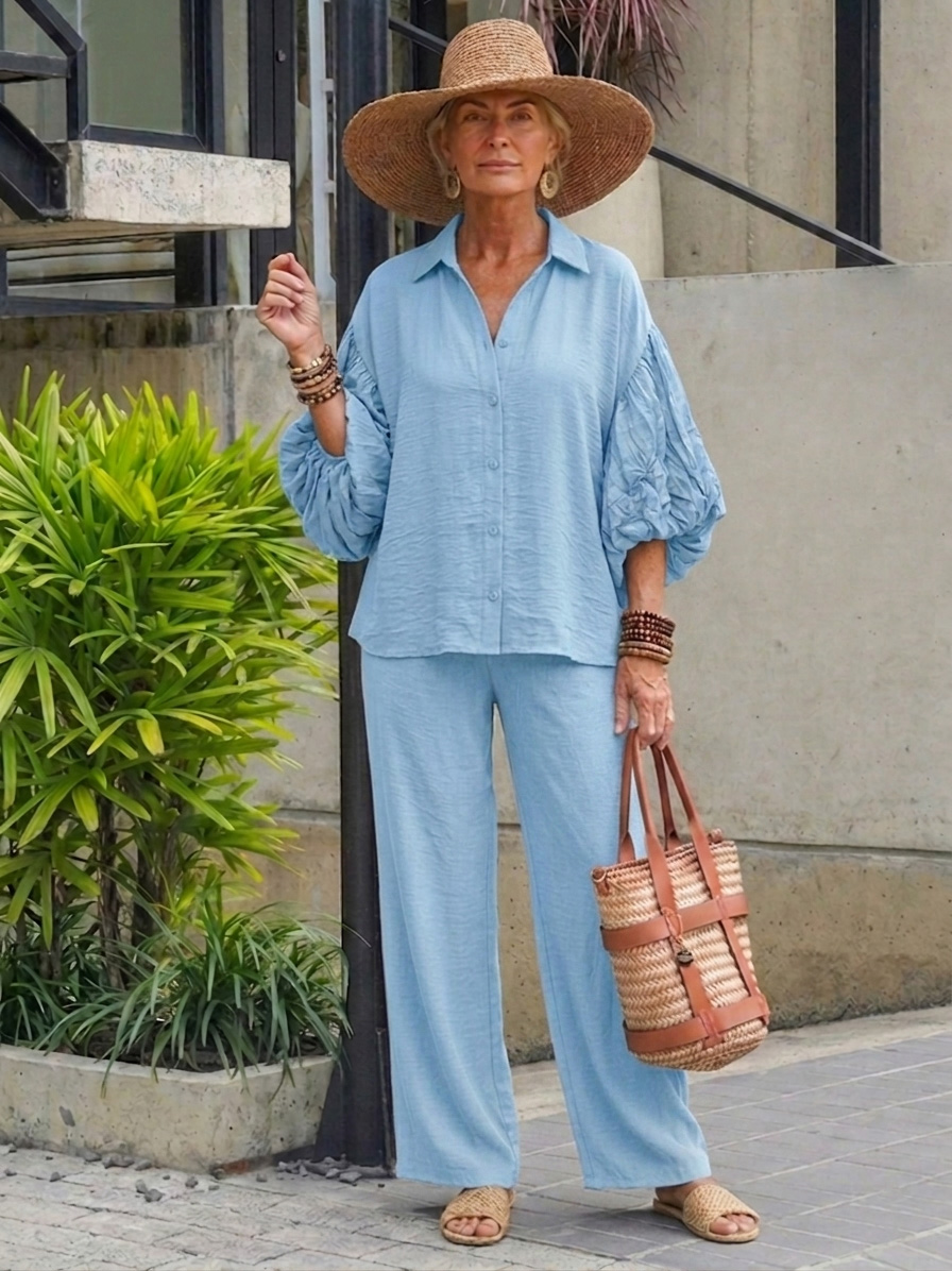 Comfortable Chiffon Blouse with Bell Sleeves Two-piece Set-retrostrom