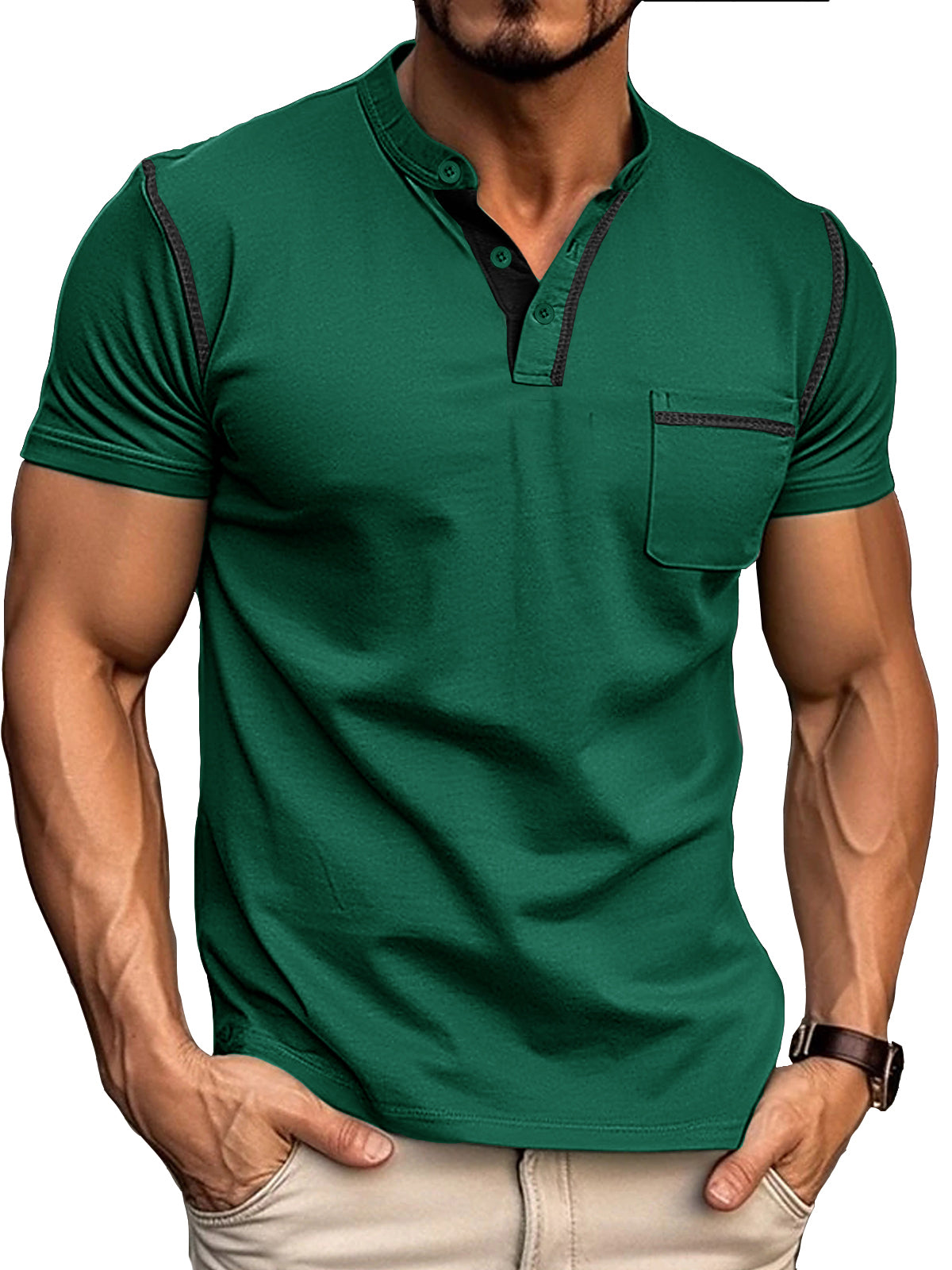Men's Fashion Cotton Short Sleeve Henley Shirt-retrostrom