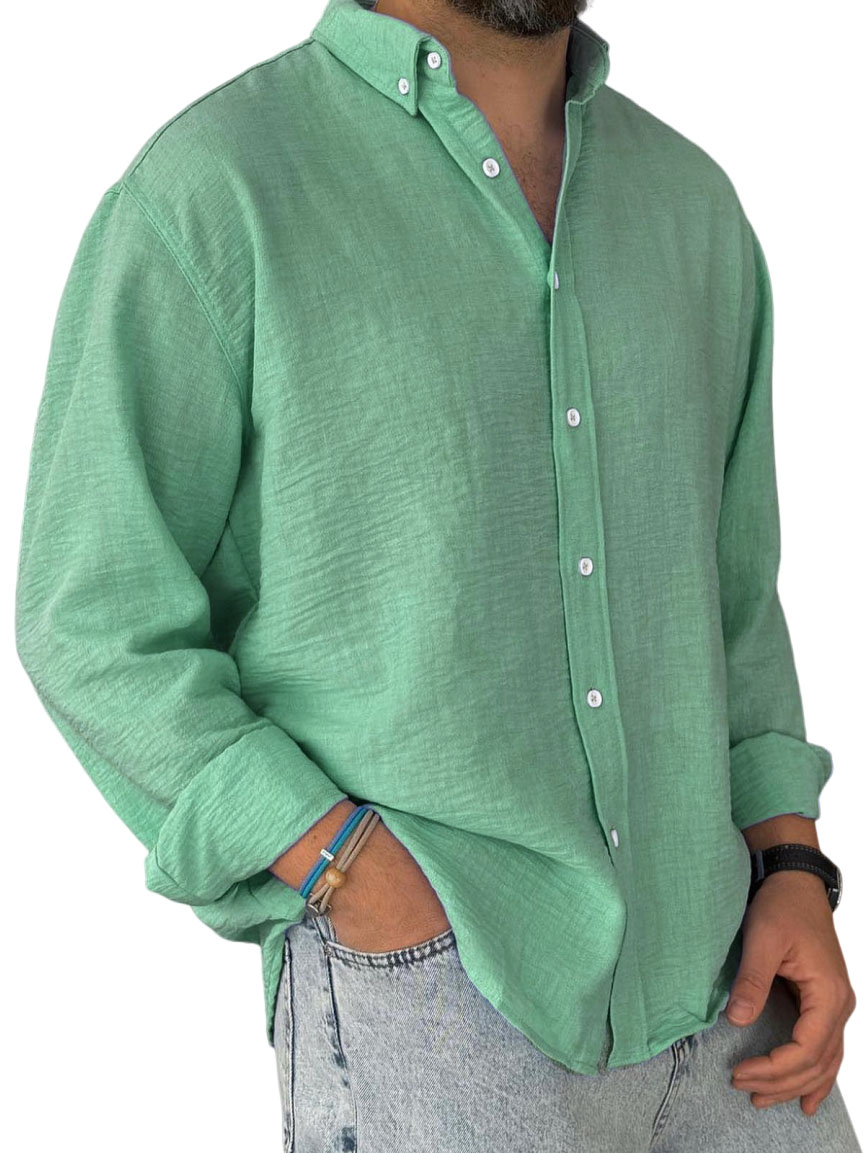 Men's Casual Simple Cotton Lapel Long-Sleeved Shirt-retrostrom