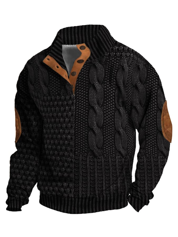 Men's Casual Retro Cashmere Stand Collar Button Sweatshirt-retrostrom