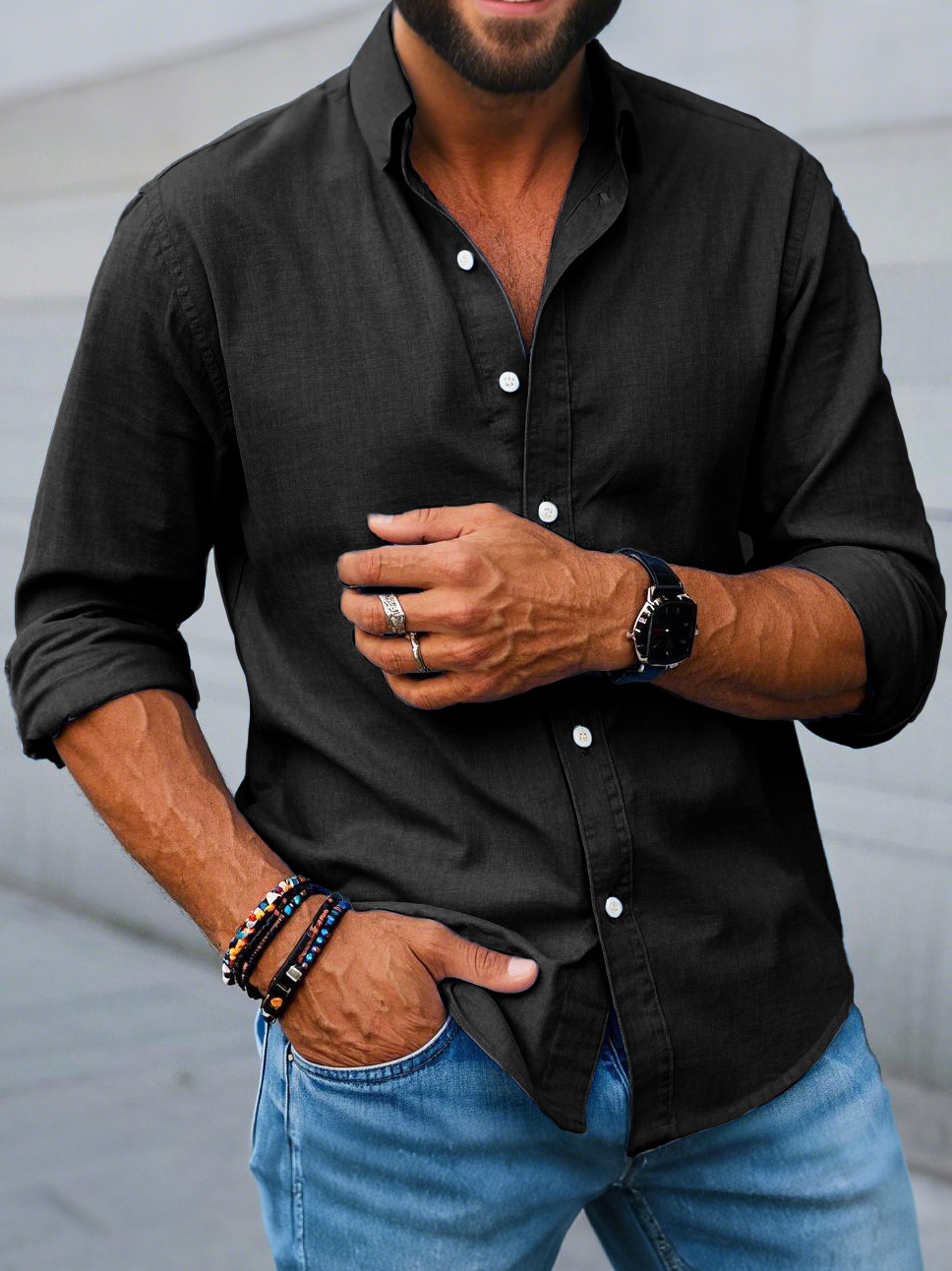 Men's Fashion Casual Lapel Long Sleeve Shirt-retrostrom