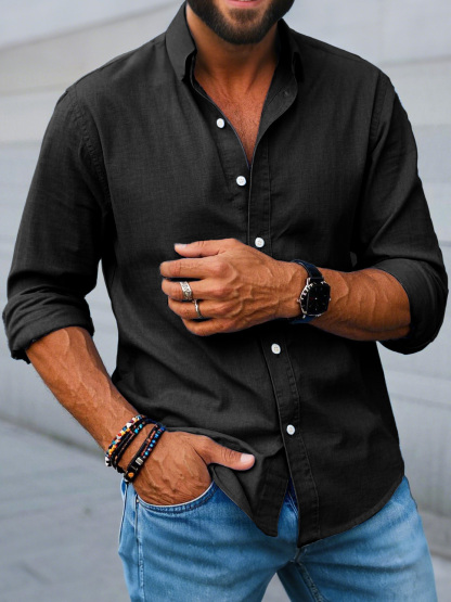 Men's Fashion Casual Lapel Long Sleeve Shirt-retrostrom