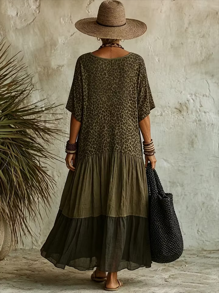 Casual Leopard Print Patchwork Chiffon and Cotton Dress-retrostrom