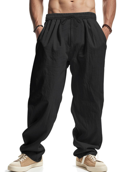Men's Daily Casual Loose Linen Drawstring Solid Color Trousers-retrostrom