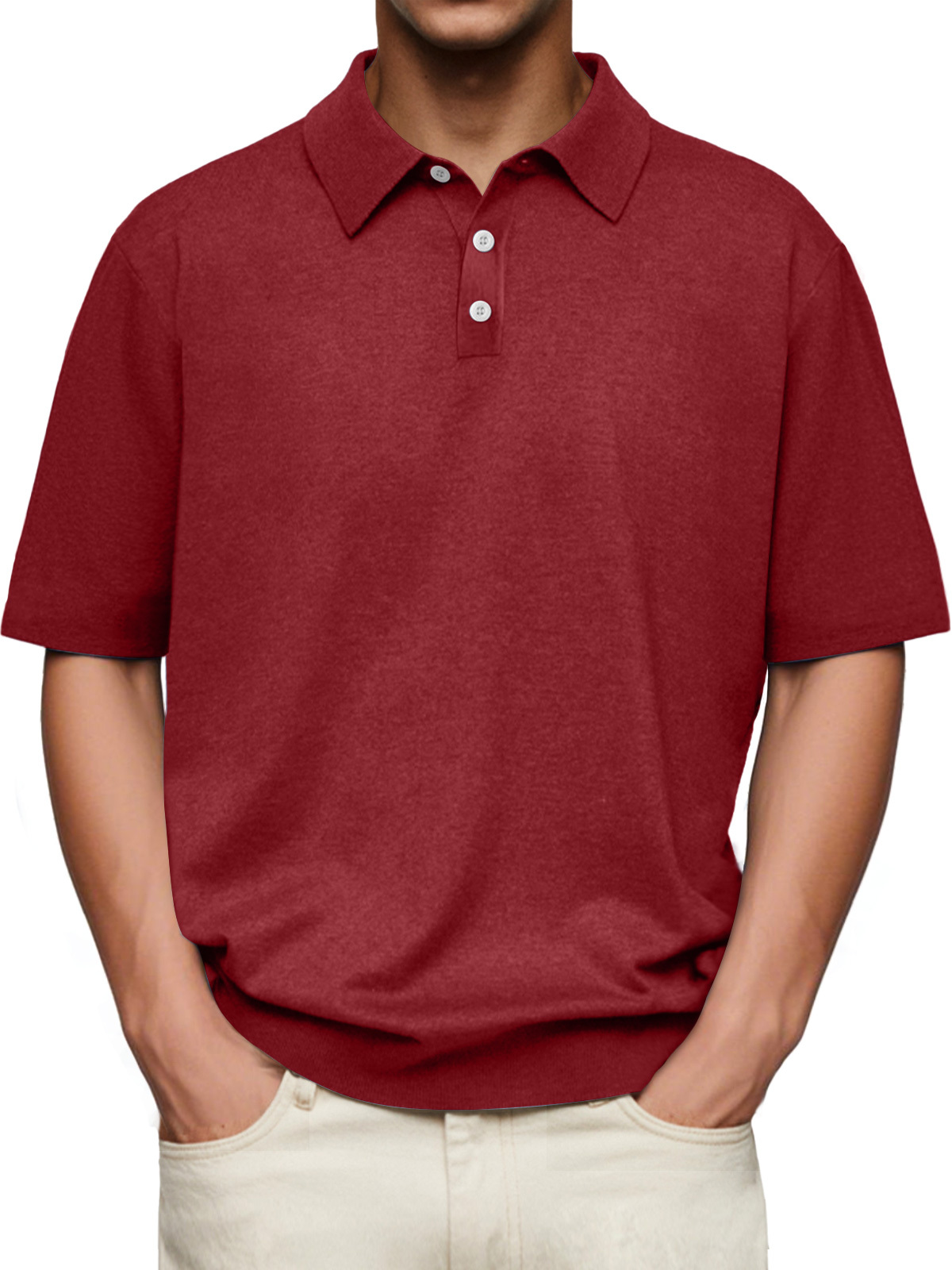 Men's Daily Lapel Button Casual Solid Color Comfortable Short-sleeved Polo Shirt-retrostrom