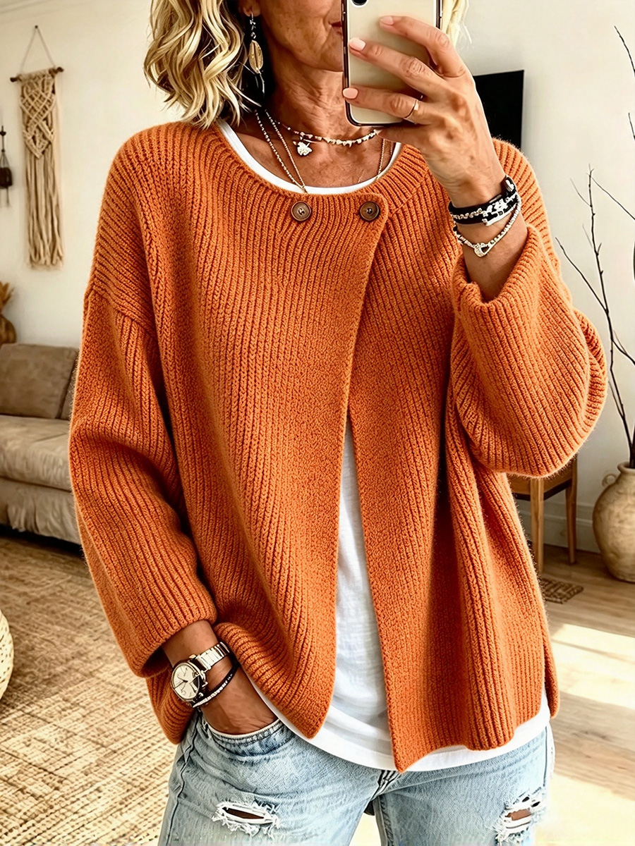 Women's Cozy Ribbed Knit Cardigan with Button Accents