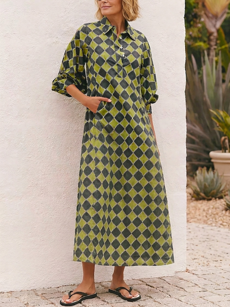 New Arrivals🔥 Women's Spring Retro Print Long Sleeve Mini Shirtdress