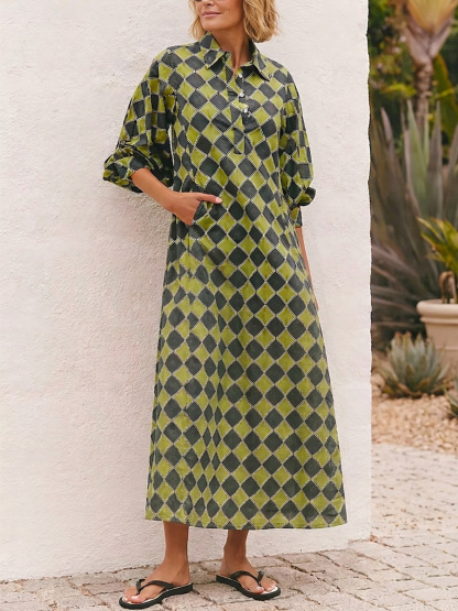 New Arrivals🔥 Women's Spring Retro Print Long Sleeve Mini Shirtdress