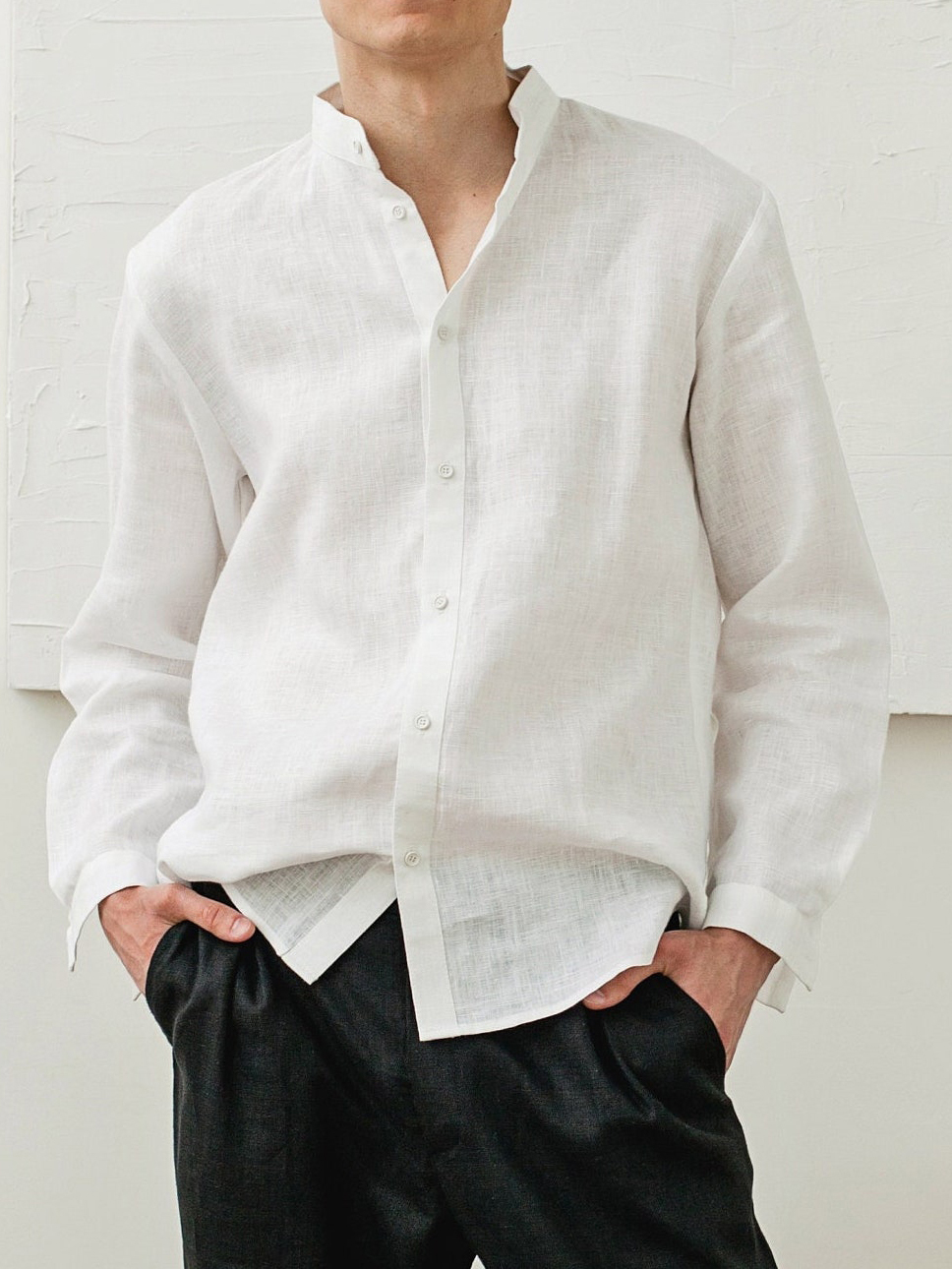Men's Cotton And Linen Classic Casual Stand-up Collar Long-sleeved Shirt-retrostrom