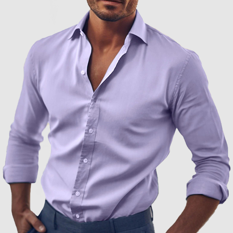Men's Classic Solid Color Cotton Long Sleeve Shirt-retrostrom