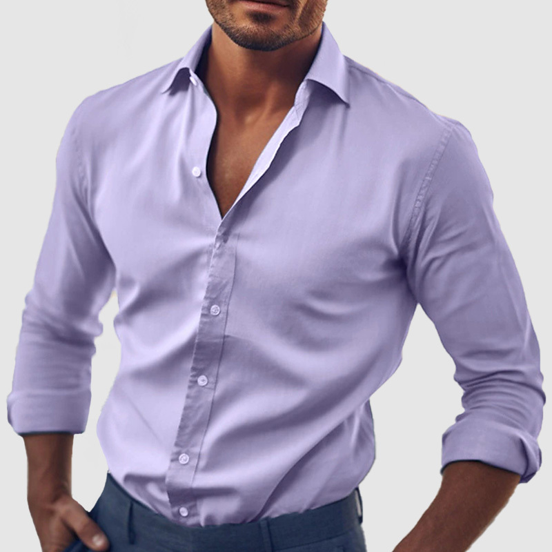 Men's Classic Solid Color Cotton Long Sleeve Shirt-retrostrom