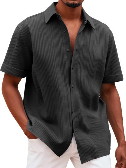 Men's Fashionable Casual Pitted Fabric Short-Sleeved Shirt-retrostrom