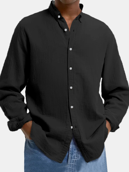 Men's Lapel Cotton And Linen Loose Casual Long-sleeved Shirt-retrostrom