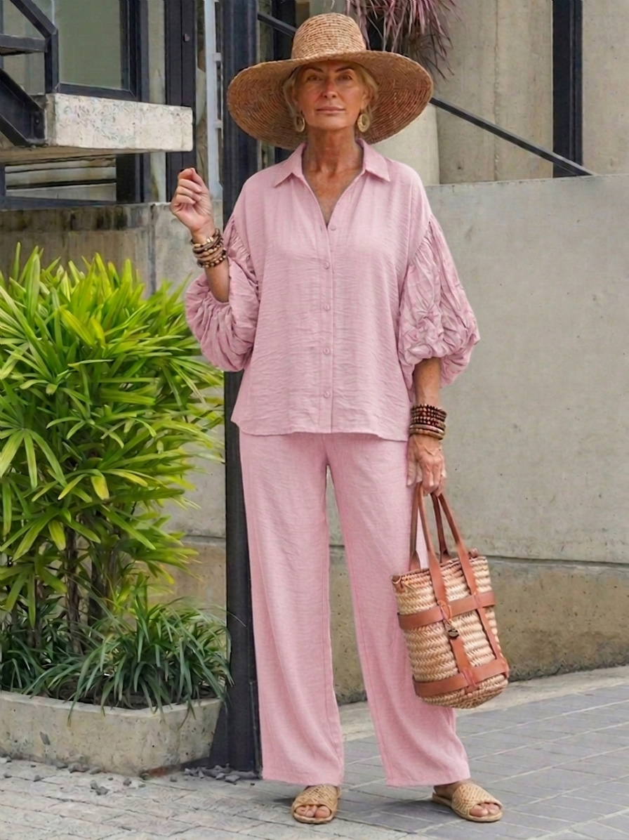 Comfortable Chiffon Blouse with Bell Sleeves Two-piece Set-retrostrom