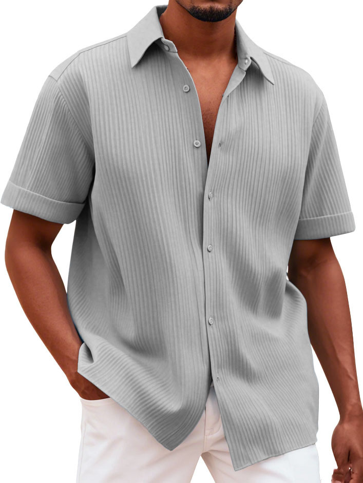Men's Fashionable Casual Pitted Fabric Short-Sleeved Shirt-retrostrom