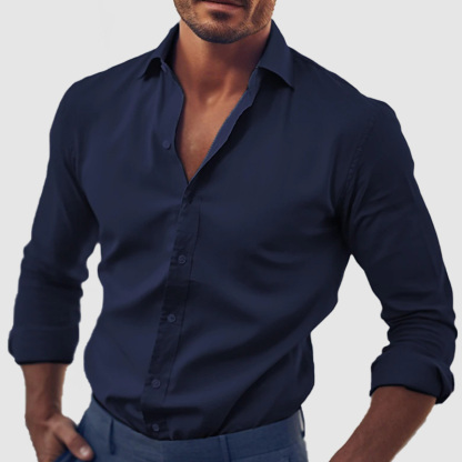 Men's Classic Solid Color Cotton Long Sleeve Shirt-retrostrom