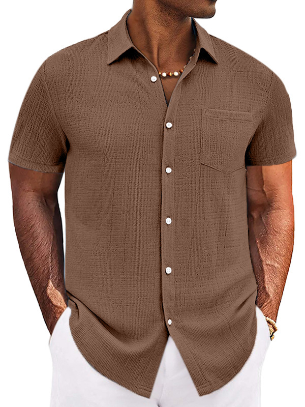 Men's Casual Simple Solid Color Texture Short-sleeved Button-down Shirt-retrostrom