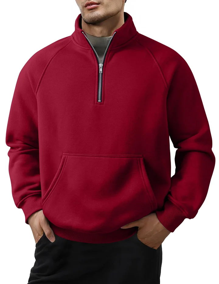 Men's Quarter Zip Casual Fleece Cotton Pullover Sweater-retrostrom