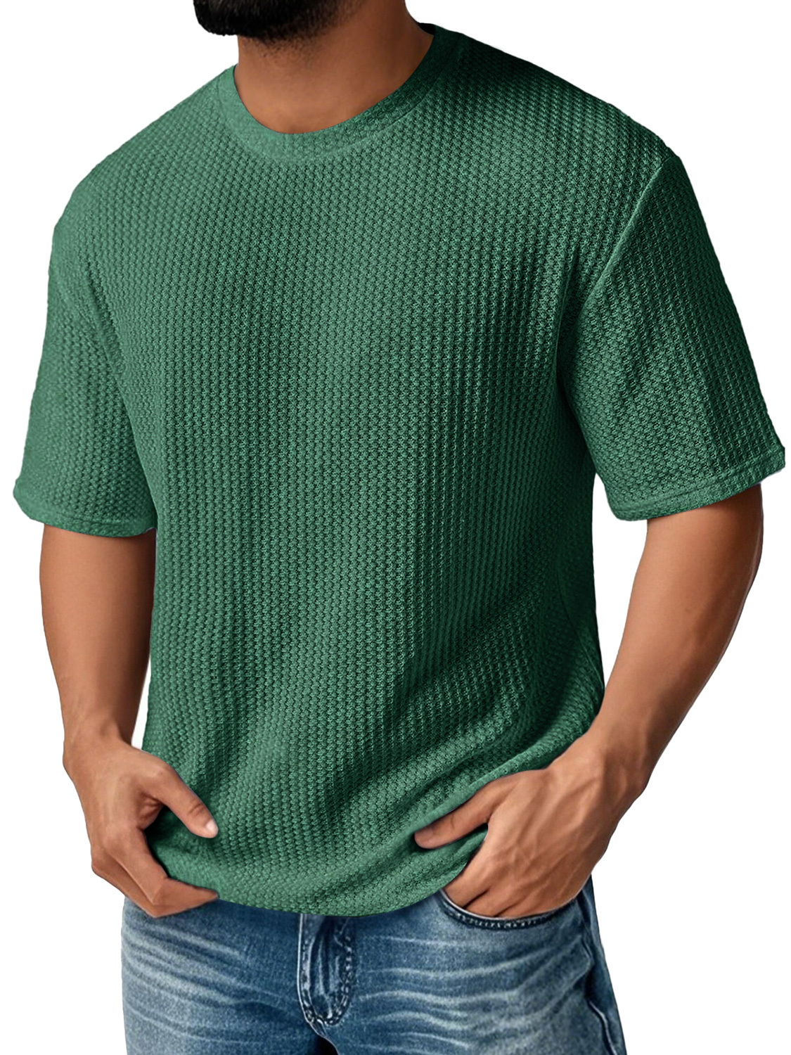 Men's Daily Round Neck Waffle Casual Solid Color Comfortable Short Sleeve T-shirt-retrostrom